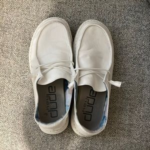 Hey dude, white, size 6. Brand new.